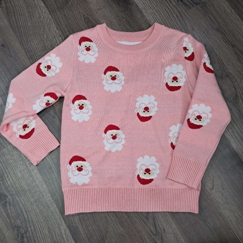 Christmas Pink Santa Sweater Sweatshirt Santa Size 4Y